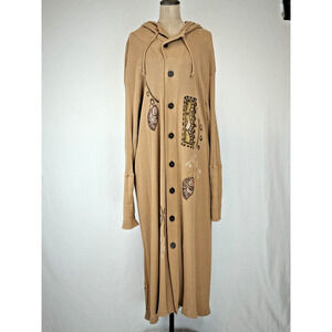 90's Vintage BLUE FISH Neutral Khaki Hooded Thermal Cotton Jacket OS #5-0174 USA